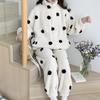 Women's Warm Flannel Polka Dot Pajamas: Long-Sleeved Zipper Set for Home and Out