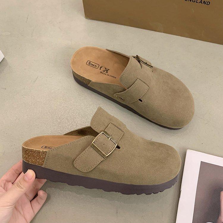 thick-soled fishing shoes, half-towed autumn models, one pedal, soft-soled non-slip retro women's shoes, bag head towing, trendy outside