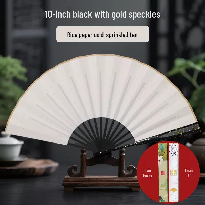 Men's Chinese Style Calligraphy Folding Fan - Ancient Design, Handwritten Paper Dancing Fan