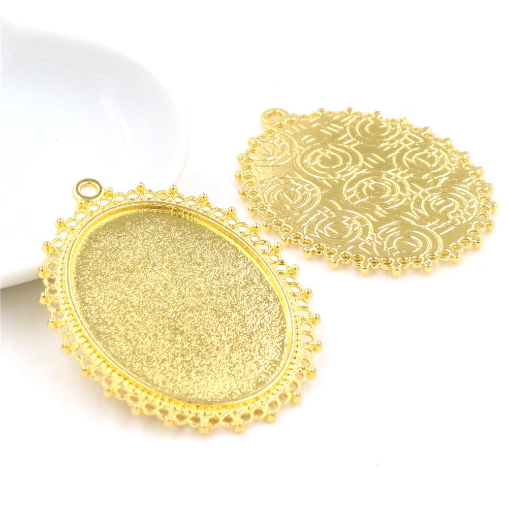 5 Stück 30x40mm Innenmaß 7 Farben Vergoldete Cabochon-Fassung Anhänger Charms