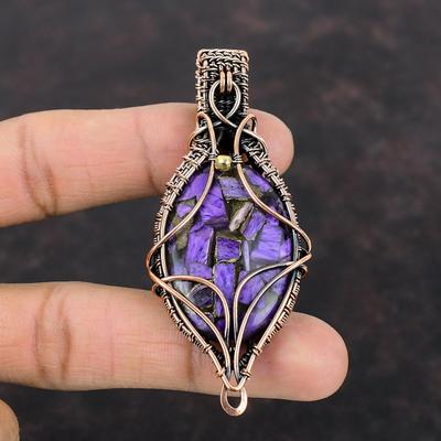 Ciondolo Charoite Rame Ciondolo Avvolto in Filo di Rame Gioielli con Pietre Preziose Autentiche Fatto a Mano Ciondolo Decente Gioielli Avvolti in Filo di Rame Regalo Per Lei