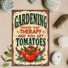Vintage Tomato Metal Sign 8x12, Rustic Green Brown Gardening Tools Tin Plaque, Funny Garden Quote Wall Art Decor