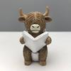 Highland Cow Bathroom Figurine Funny Scottish Cattle Sitting on Toilet Statue Resin Calf Bathing Sculpture for Home Tiered Tray Table Fireplace Decor