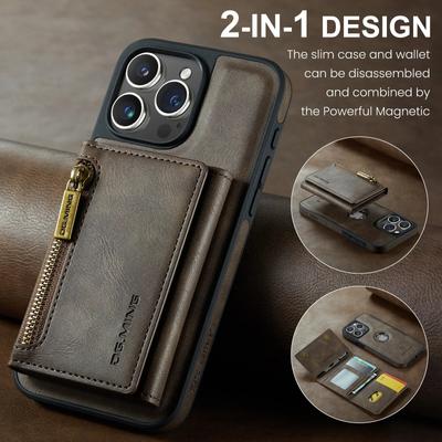 Removable Leather 2 In1 Card Holder Magnetic Phone Case for IPhone 14 11 13 12 15 Pro Max 15Plus Magsafe Wallet Shockproof Cover