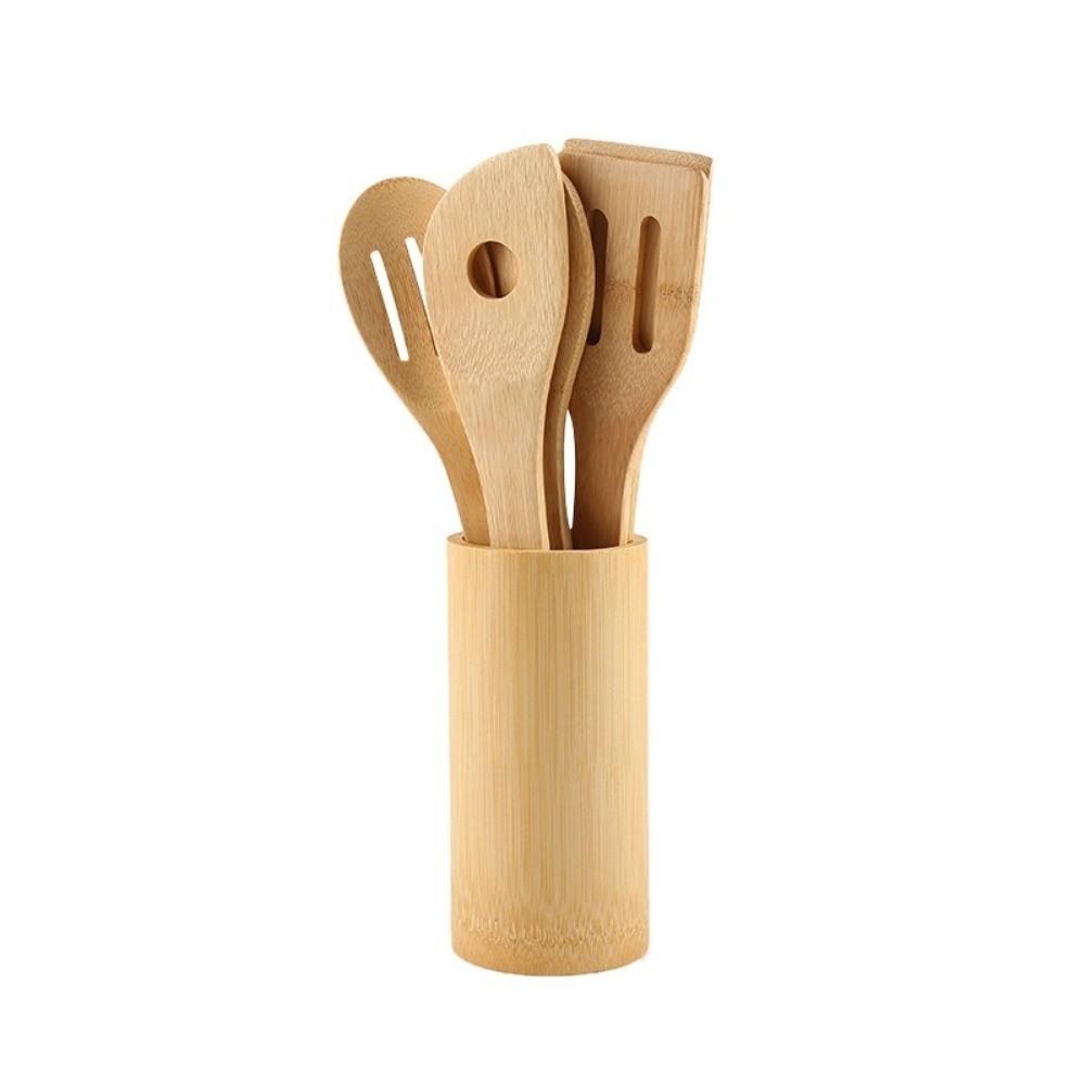 8pcs Natural Bamboo Spatula Spoon Long Handle Slotted Turner Non Stick Pan Spatula  Household