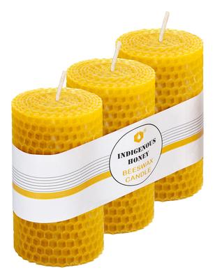 INDIGENOUS HONEY Beeswax Candles Pillar Pure Handmade Organic Naturally Honey Scented 5 Hours Burn Time 1 Wick 3.5 Inch (Pack of 3)