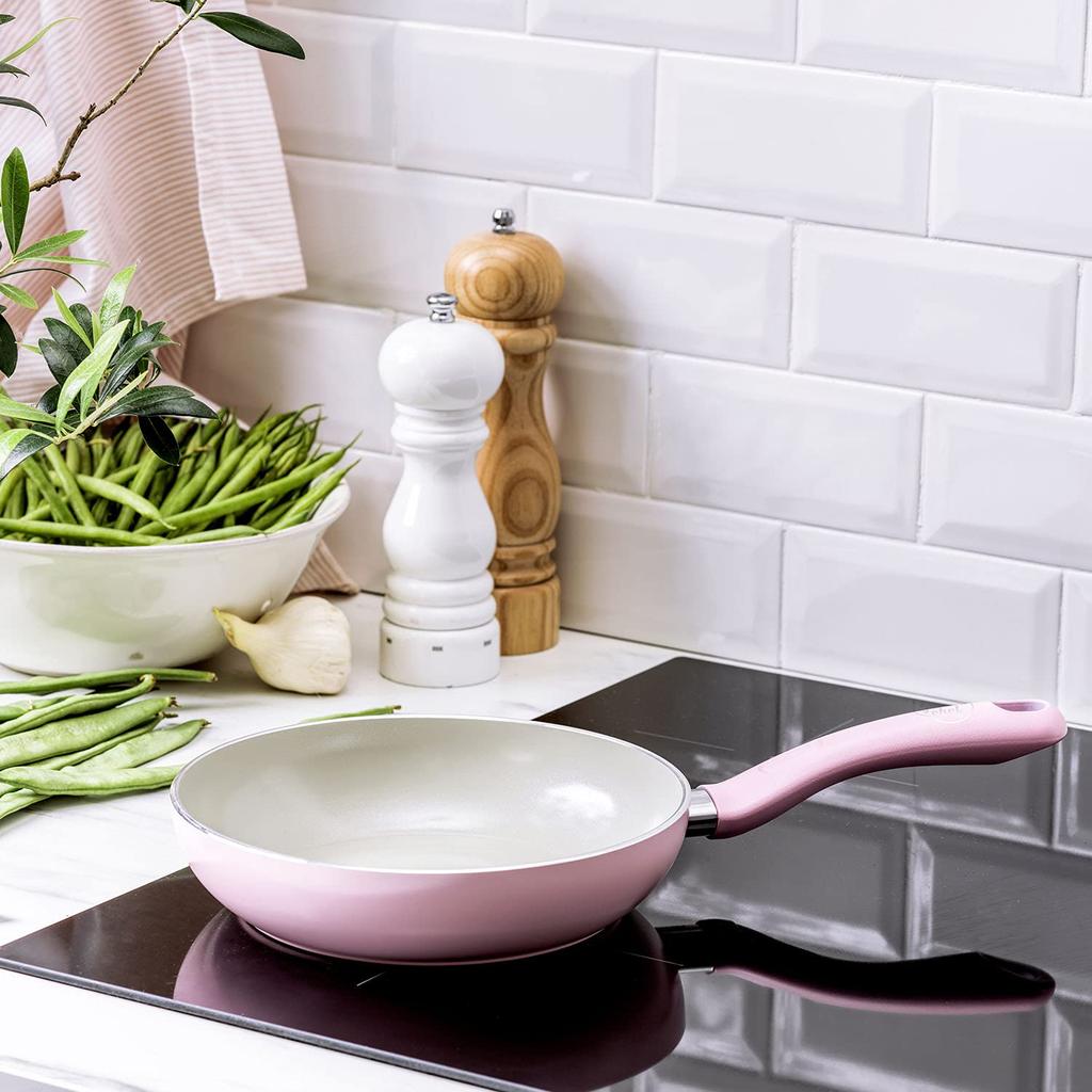 Greenpan Green Chef Stekpanna Induktion Keramisk Insida och Lätt att Jordnära Kvartsrosa Panna, 20cm, Kompatibel, Beläggning, Non-Stick Exteriör, Rengör,