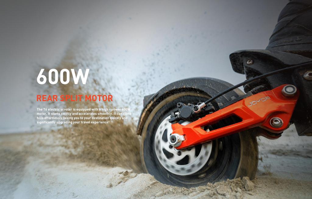 JOYOR T6 48V 18Ah Foldable Electric Scooter, 600W Motor, 70km Range, 25km/h, Off-Road Tires, Hydraulic Suspension for Adults Commuting