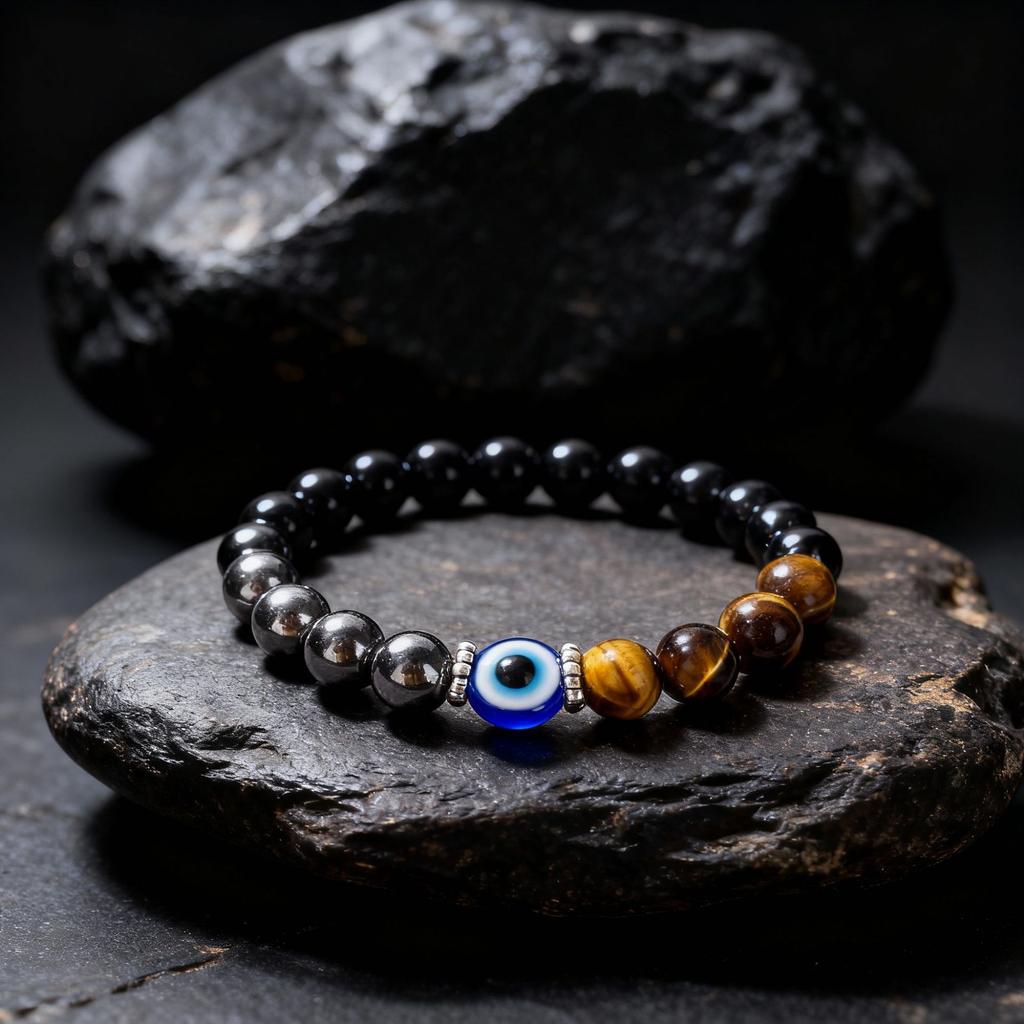 Festive Gifts Black Onyx Hematite Tiger Eye Evil Eye Beaded Bracelet Protection Fashion Jewelry For Men Women Daily Wear Gift