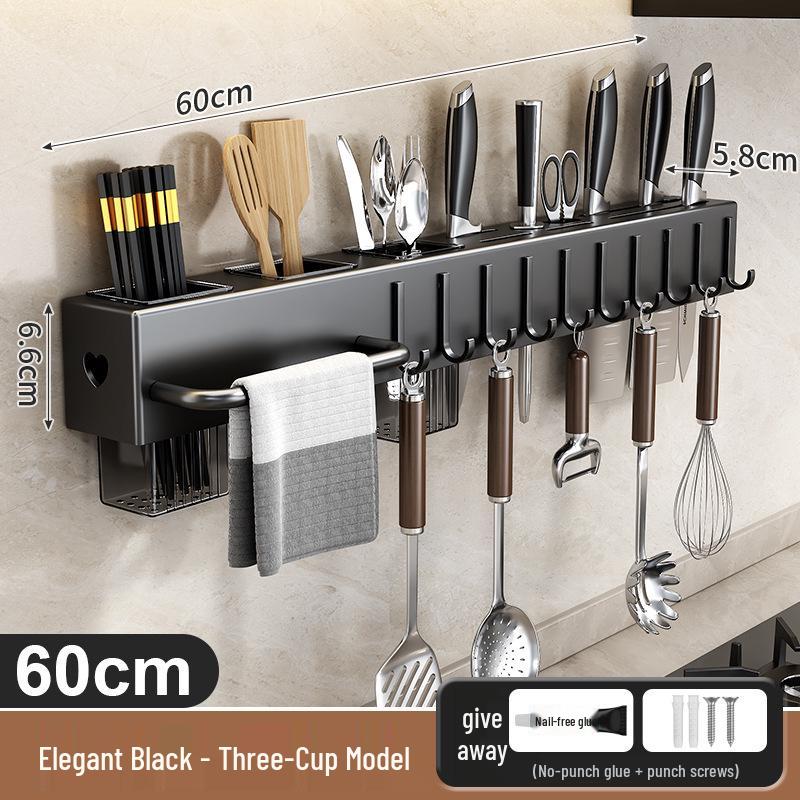 Punch-Free Wall-Mounted Multifunctional Kitchen Knife and Chopstick Storage Rack
