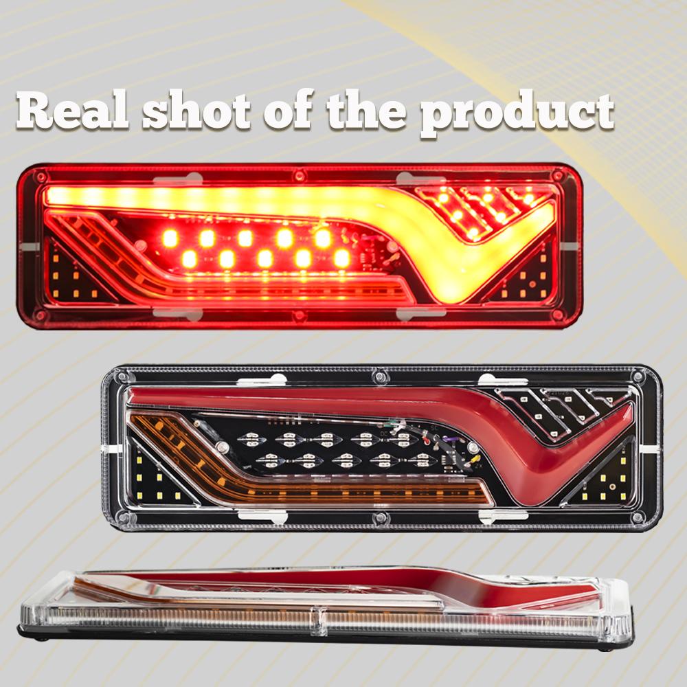 2PCS Car Trailer Trucks Tail Lights LED Running Water Turn Signal Rear Taillight Brake Lights Reverse Trailer Fog Lamps 12V 24V