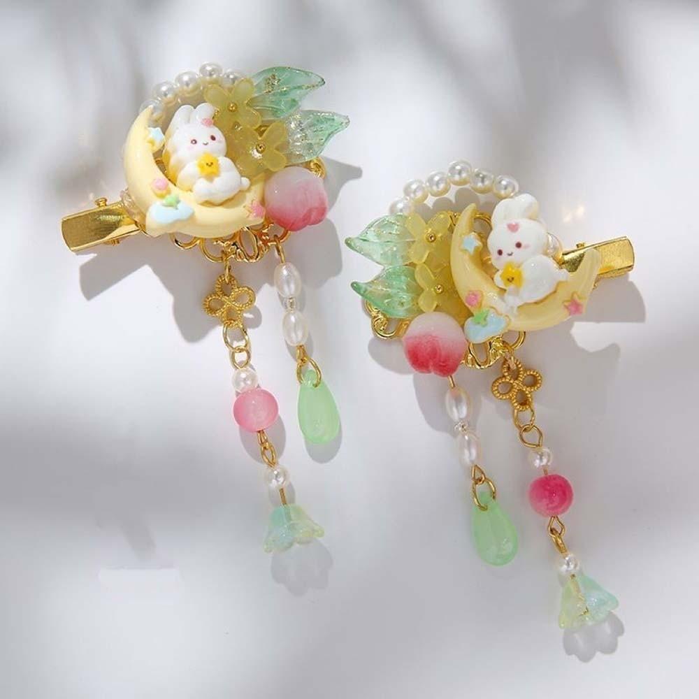 1 Pair Long Ribbon Rabbit Tassel Hairpin Handmade Flower Ribbon Bows Hairpin  Birthday Celebration Style 2
