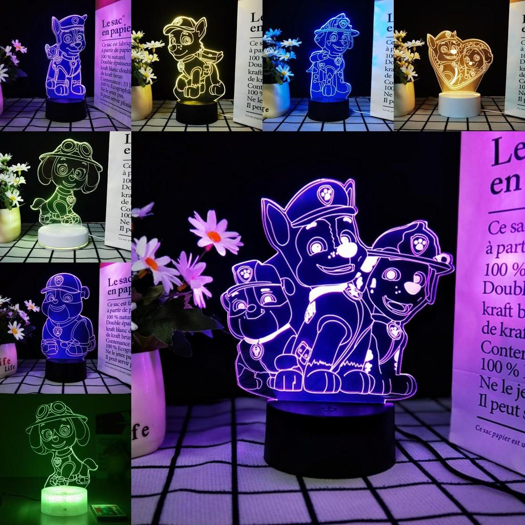Night Light 3d Paw Patrol Toys Illusion Lamp 7 Colors Changing Desk Led Lights