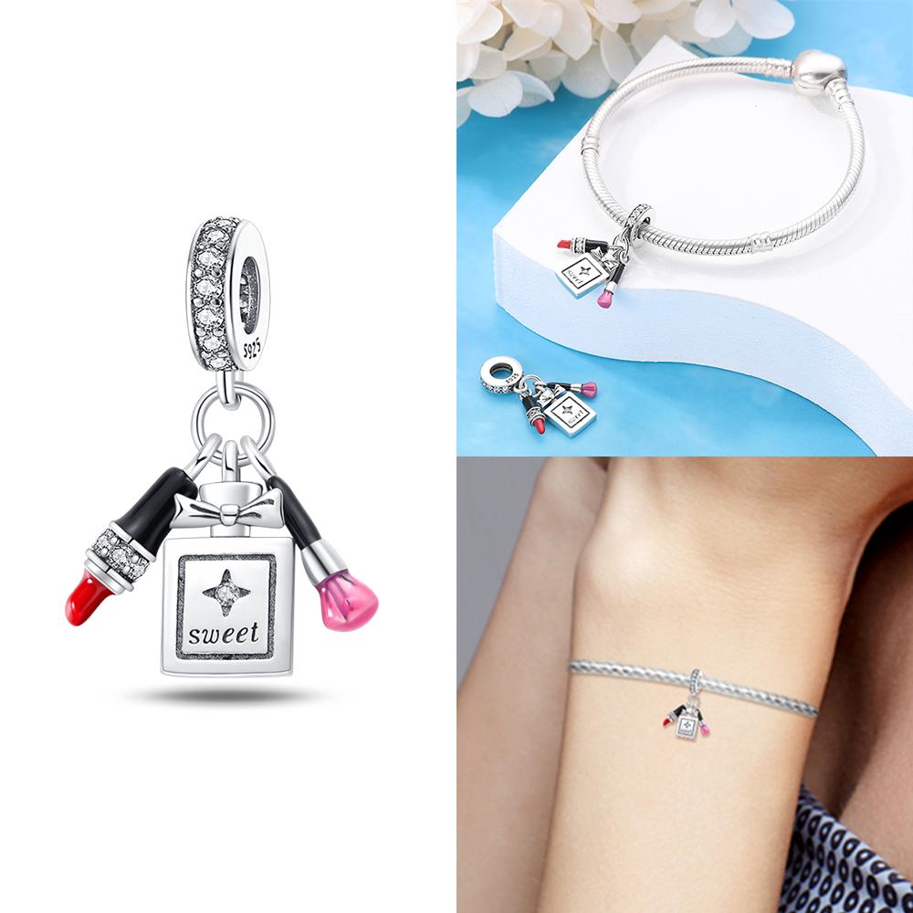 Original Black Dress High Heels Bag Lipstick Beads Fit Bracelet Charms Copper Women Jewelry Necklace Diy Gift