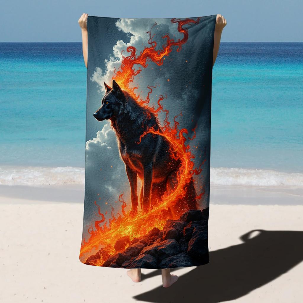 1PC Flaming wolf sprit Lion Towel for family or friends Gifts Quick-Dry Beach Towel For Yoga Tourism Beach GYM Camping Swimming