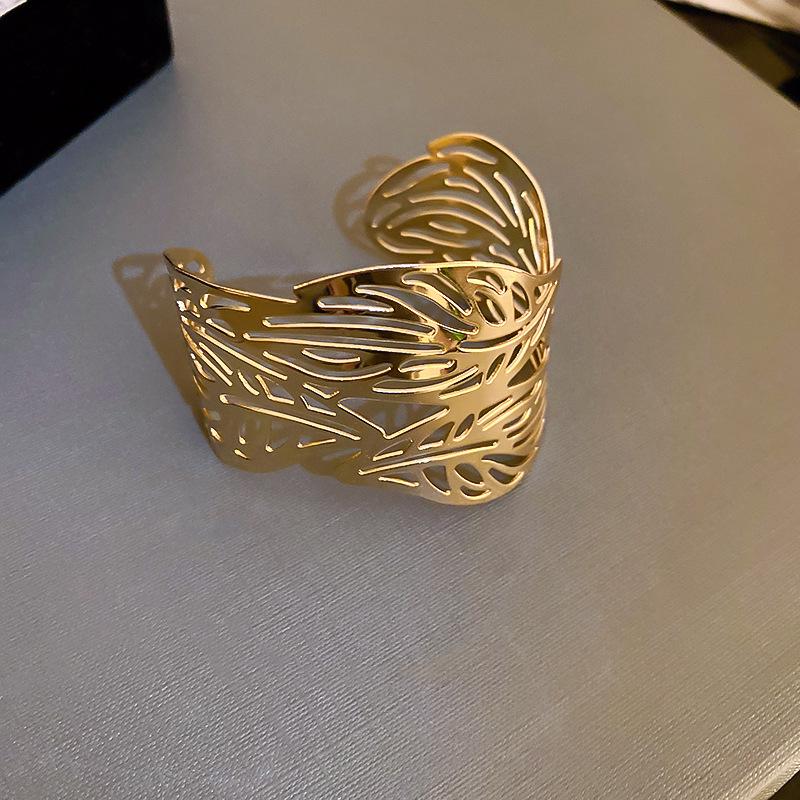 Minimalist Double-Layer Hollow Armlet: European & American Style, Exaggerated & Fashionable High-End Bracelet