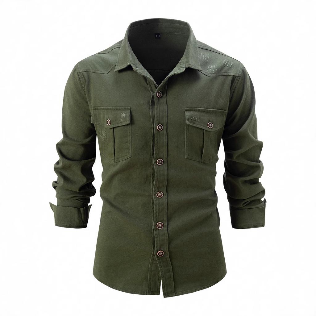 Spring Autumn Men's Cotton Casual Shirts Fashion Business Wash Water Elastic Long Sleeve Shirt Male Cargo Blouse