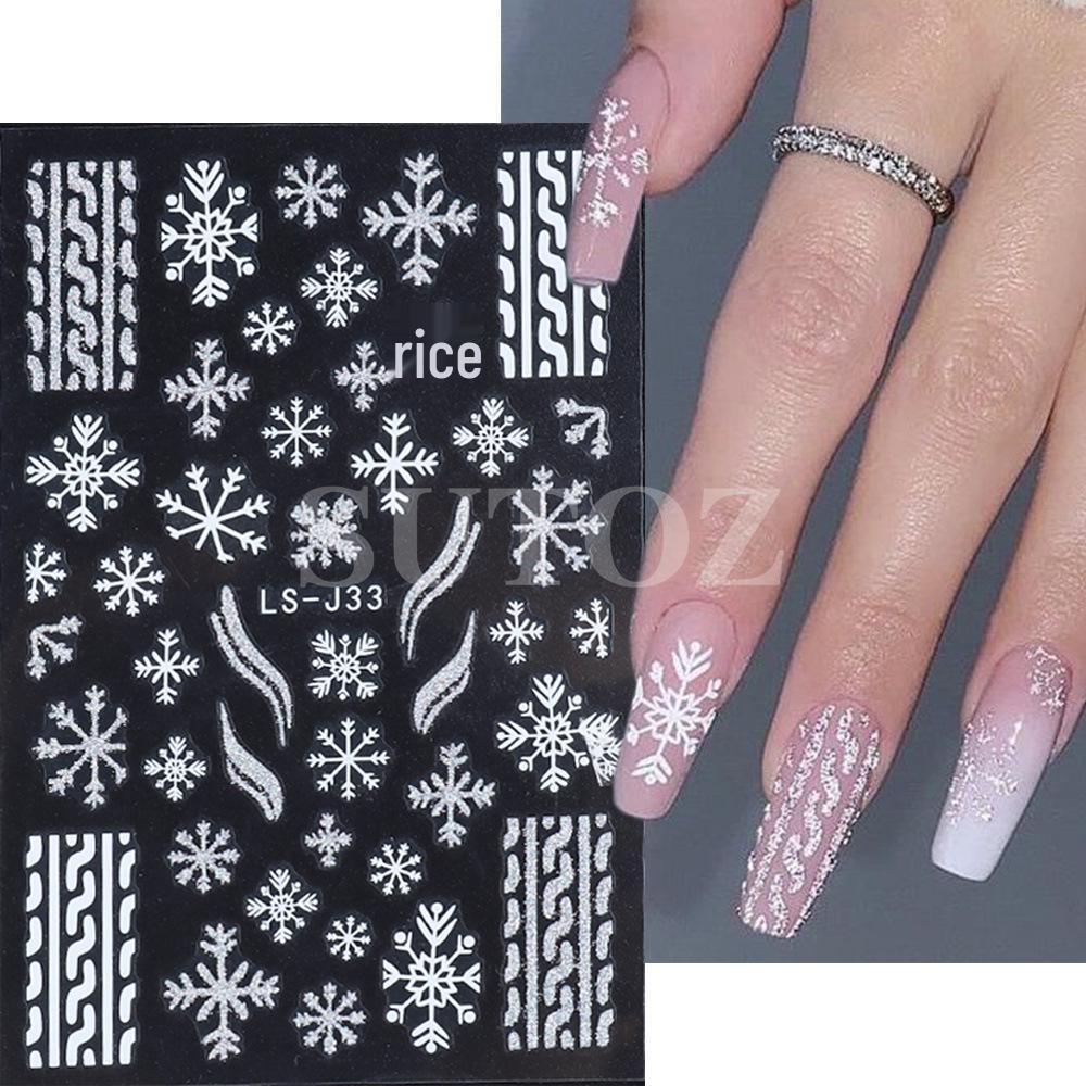 Winter Christmas Nail Stickers: Gold & Silver Glitter, Trees, Reindeer, Snowflakes