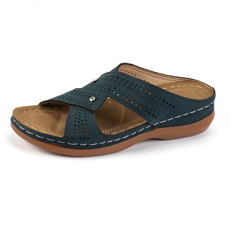 2024 Plus Size Casual Round Toe Cross Strap Hollow High Heel Women's Wedge Slippers
