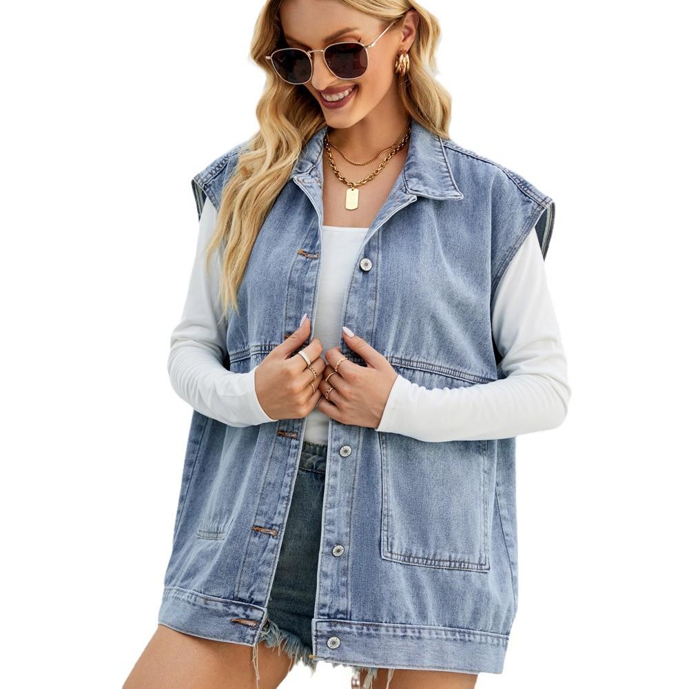 

Trendy Sleeveless Women s Denim Vest and Shoulder Cape Extra Small светло-синий