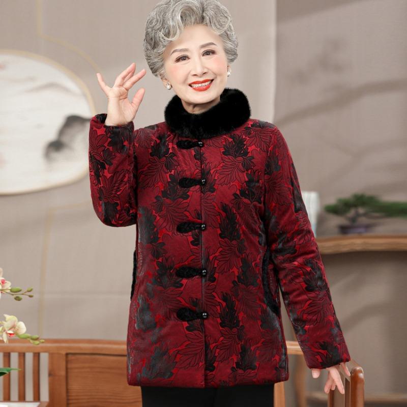 Middle-aged mother winter coat grandma velvet thickened padded jacket year-old 0 old man Tang clothing warm clothes women