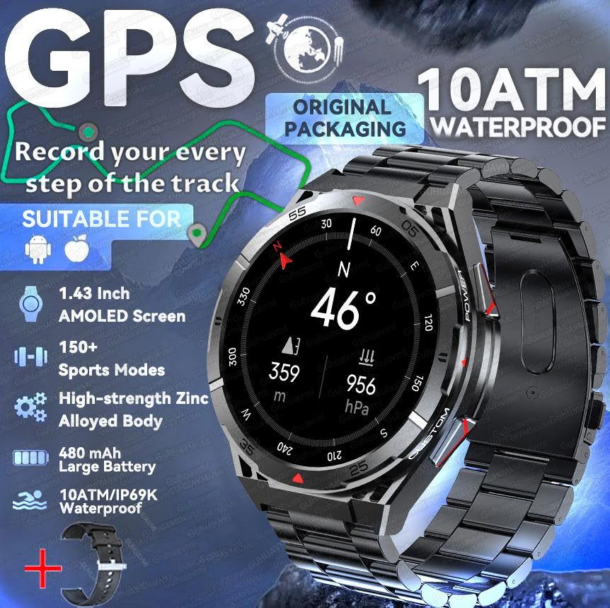 2025 Nuovo Smartwatch Sportivo GPS Uomo Schermo AMOLED HD 1,43 pollici Bussola Chiamata Bluetooth Frequenza Cardiaca Impermeabile smartwatch Per Android IOS