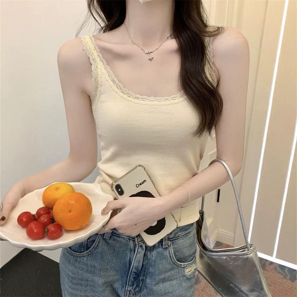 U-neck lace small suspender vest women's summer new slim-fit short sleeveless outer wear bottom and inner top