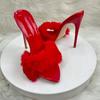 Super High Heels Summer Women Slippers Fur pointed toes Slip On Slides high heels 12cm sexy women sandals 33-45