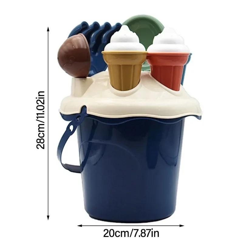 Kids Beach Toy Digging Sands Tool Sand Toys Set with Shovel Rake Water Bucket Ice Cream Mold for Infant Todddler Birthday Gifts