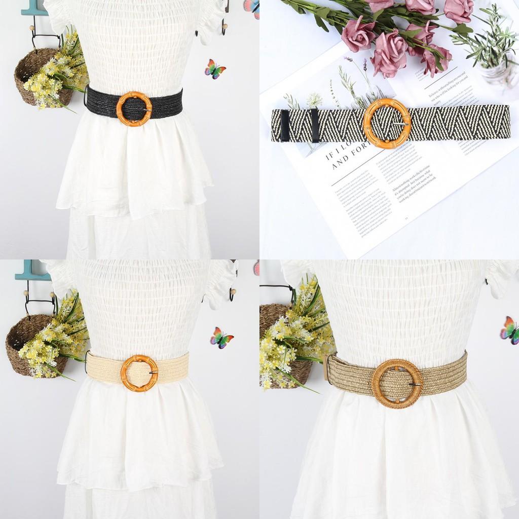 Waist Rope Weave Bamboo Kno Imitation Woven Round Buckle Women Waist Belt Gift