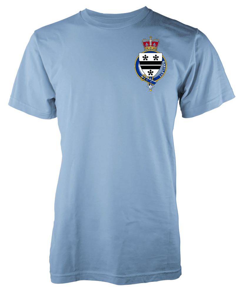 

Personalised Family Name Bartlett T-Shirt Family Crest Badge Coat Of Arms Adult 4XL