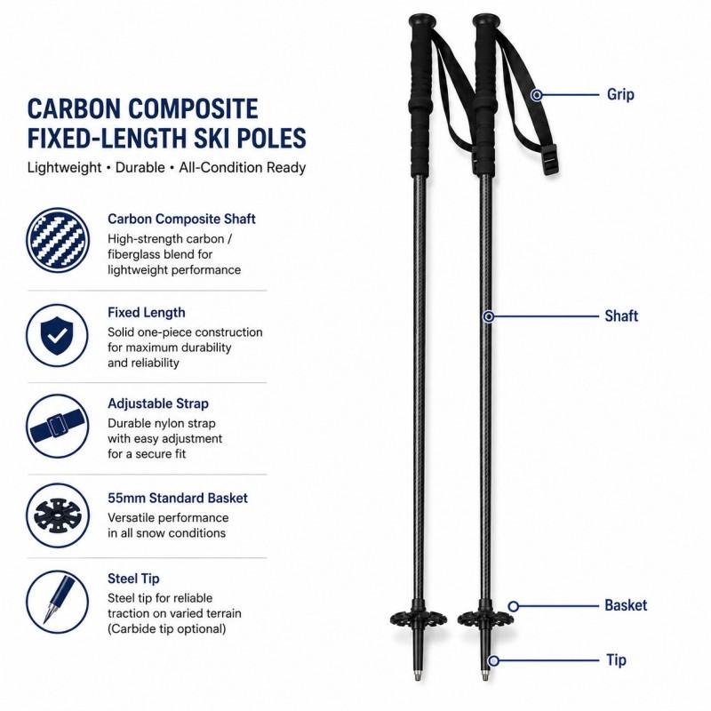 Zeroring Carbon Composite Ski Poles Fixed Length Lightweight Alpine Snow Poles Factory Direct