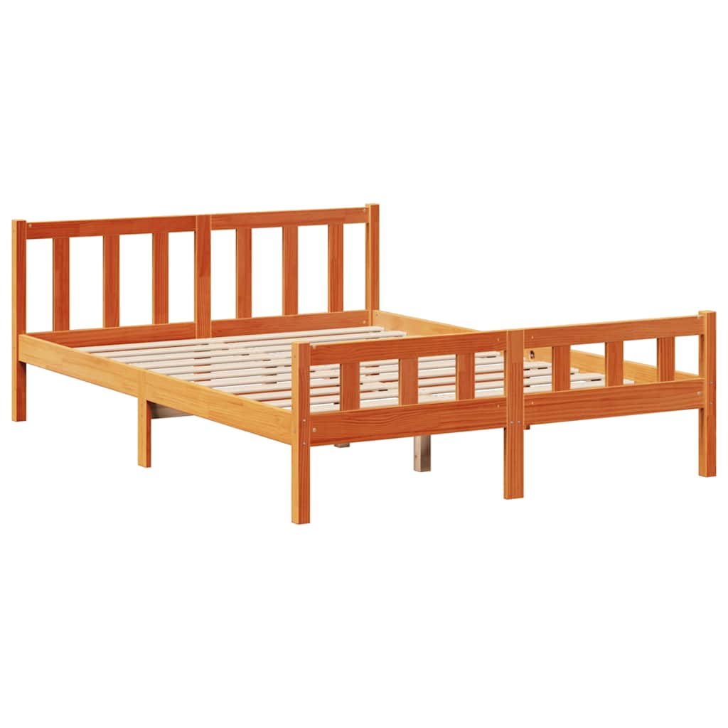 Solid Wood Bed with Shelf Without Mattress Wax Brown 150 x 200 cm