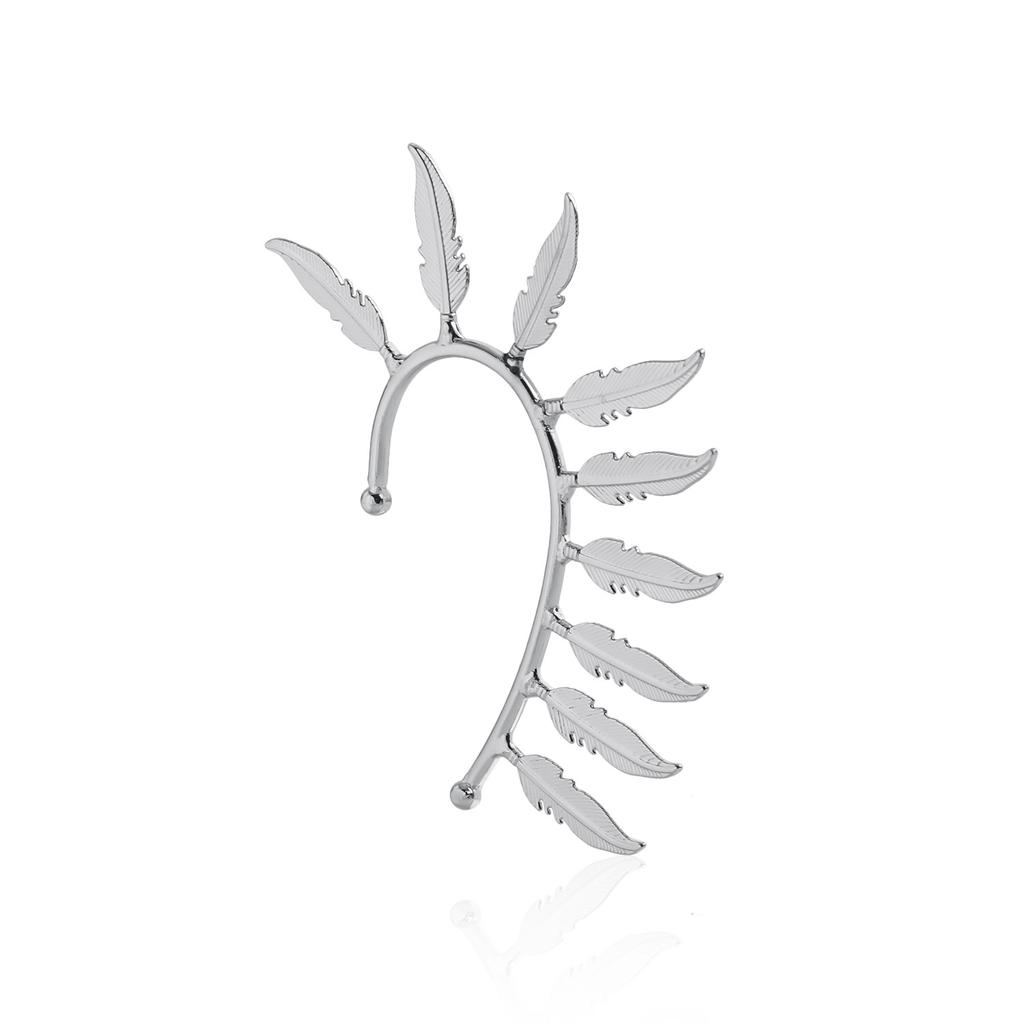 Metal Feather Ear Hanging, Integrated Ear Clips Without Ear Piercings, Exaggerated Design Earrings