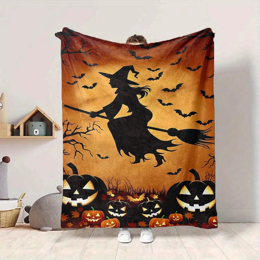 1pc Halloween Witch Blanket, Lightweight Flannel Throw For Sofa, Bed, Travel, Camping, Livingroom, Office, Couch, Chair
