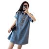 Plus-Size Women's Blue Denim T-Shirt Dress - Loose, Medium Long, Short-Sleeve, Summer Style.