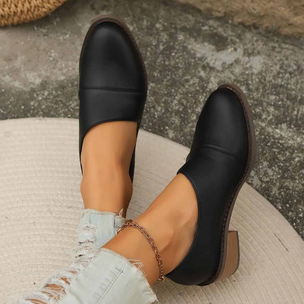 Bottines Chelsea à Talon Carré pour Femmes Grandes Tailles - Bottines à Enfiler à Bout Pointu avec Talon Bloc, Dessus en PU et Semelle Intérieure Coussinée, Bout Rond Noir