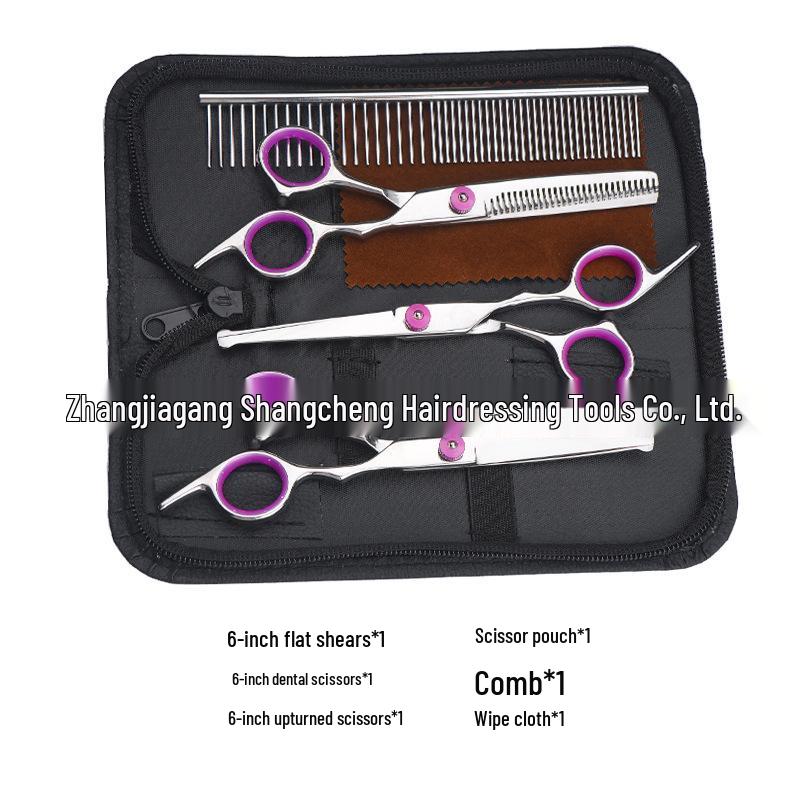 All-Steel Pet Grooming Scissors Set: Flat-Tooth & Curved Trimmers for Dog Hair Care.
