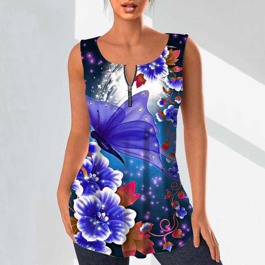 Dámská móda Košile s výstřihem do V Neformální topy Tričko Dámské 3D Nádherné květiny Potisk Vesta Halenka velké velikosti Halenka bez rukávů Tílka