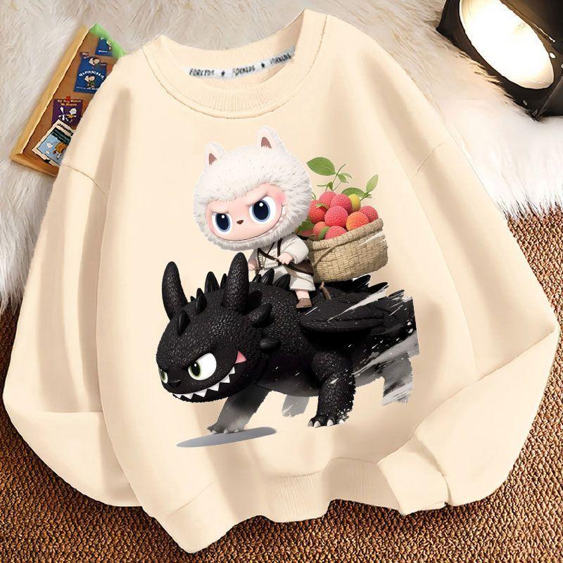 Cute Round-neck Hoodies for Children, Long-sleeved Loose Hoodies for Boys and Girls  Spring and Autumn