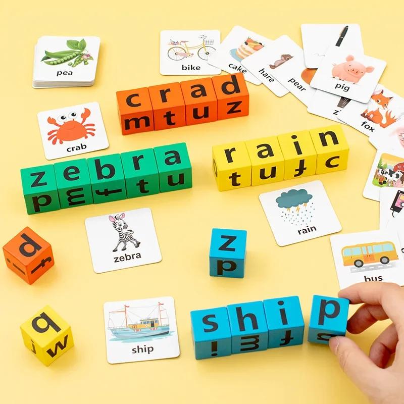 Dětská dřevěná montessori písmena blok kognitivní párování puzzle učení se slovem párování puzzle vzdělávání hračky bojová hra