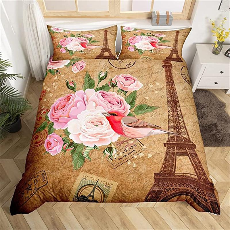 

Comforter Eiffel Tower Single Queen Beach Vacation Bedding Set Polyester French Style Painting Comforter For Boys Girls Comforter (quilt)-EU Single(135*200cm)3pcs