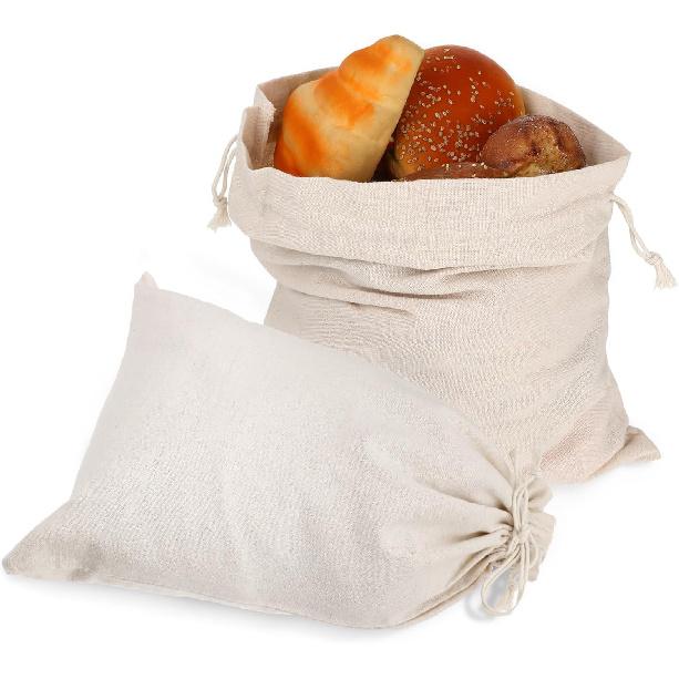 Linen Large Drawstring Storage Bags, 2Pcs Reble 12 x 16 in Cotton Bread Bags Keeps Bread Fresh for Dinner Party & Bakery