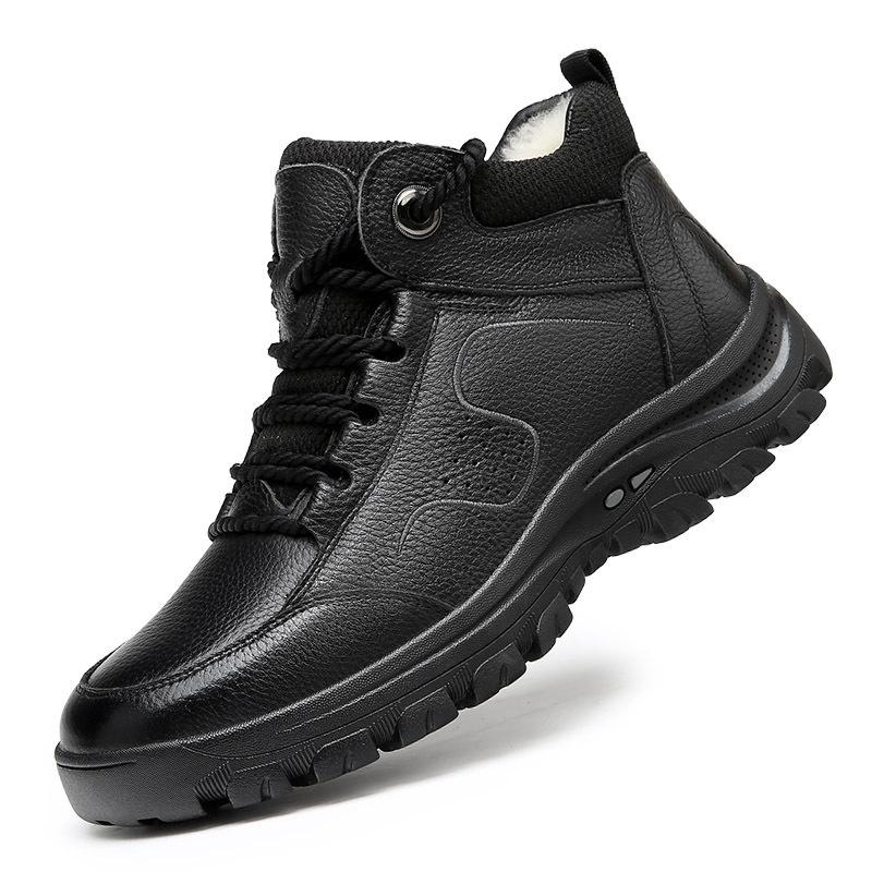

Новые кожаные походные туфли на меху для мужчин, уличные противоскользящие теплые кроссовки на флисовой подкладке, мужские зимние высокие деловые ботинки, ботильоны для мужчин 42