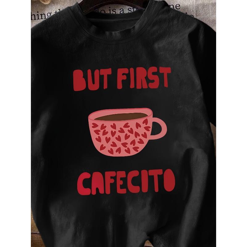 [Women's Casual T-Shirt] Women's Round Neck Tea Cup Letter Print Summer Cool Short Sleeve Casual T-Shirt