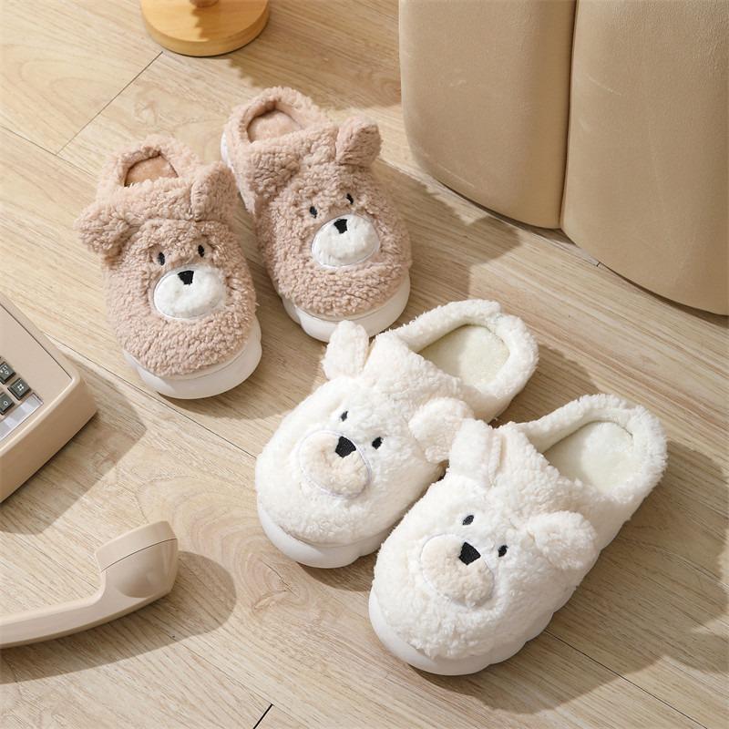 2025 winter new cute cartoon bear cotton slippers household women's thick bottom indoor home plush slippers