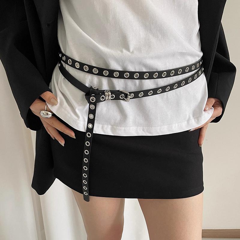 Ins Style Mode Doppelgürtel PU-Ledergürtel Vielseitiges Persönlichkeits-Spice-Girl-Accessoire-Gürtel