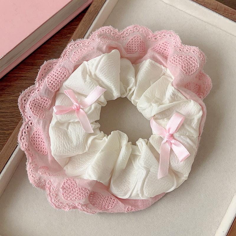Elegant Print Lace Edge Wide Scrunches For Women Girls Sweet Hair Tie Cute Exquisite Hair Band  Hair Accessories Gifts