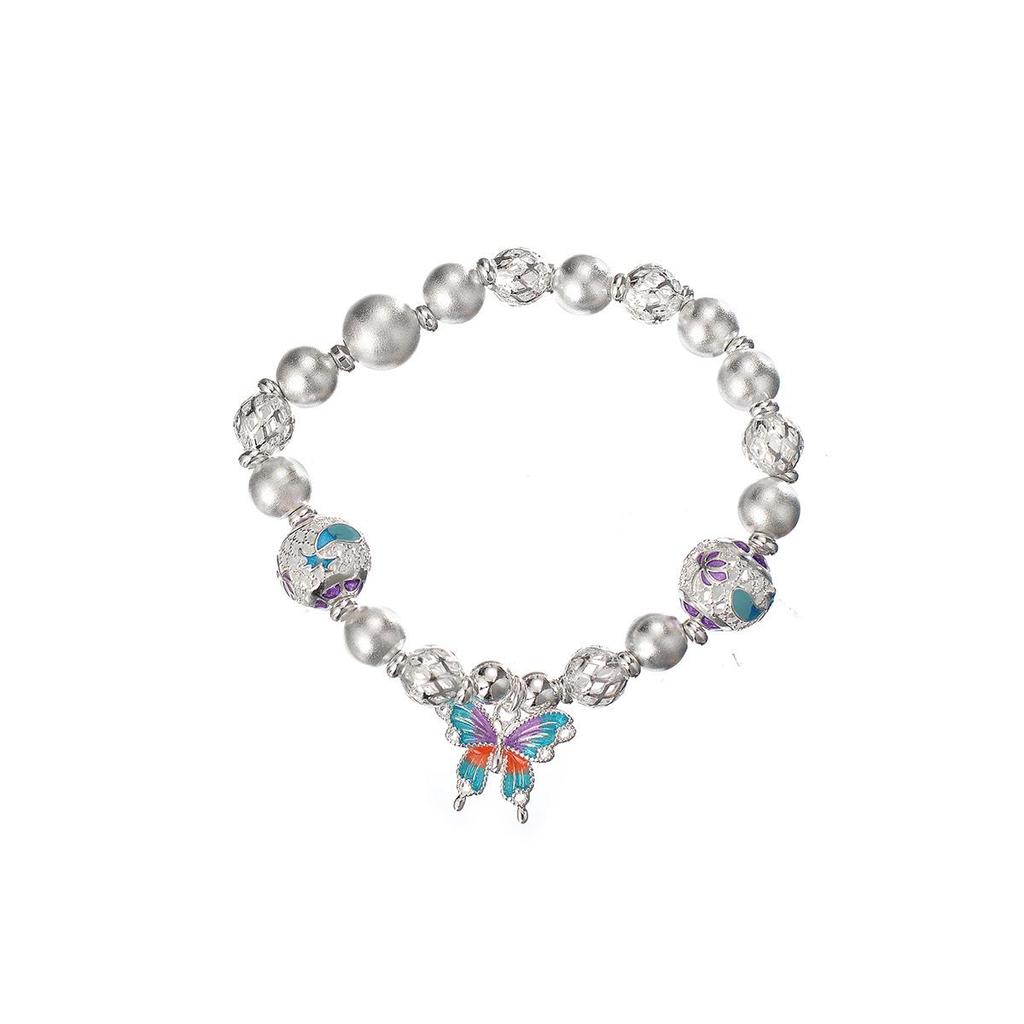 Exquisite Chinese-Style Enamel Butterfly Bracelet In Silver-Plated White Copper