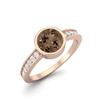 6mm Round Smoky Quartz 925 Sterling Silver Rose Vermeil Solitaire Side Accents Women Promise Ring